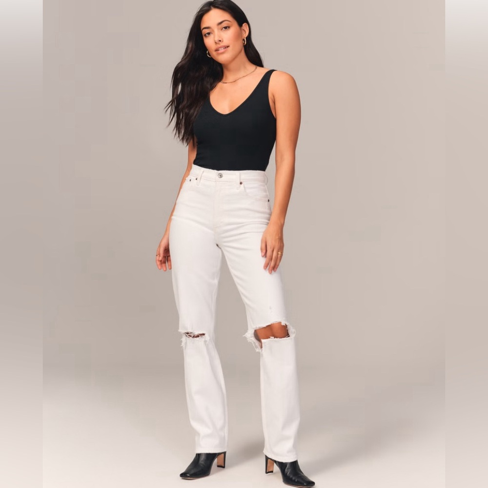 Abercrombie & Fitch Curve Love The 90s Straight Ultra High Rise Jeans White